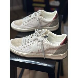 Paz Star Sneakers Womens 8.5 White Silver Rose Gold Excellent Glitter Snakeskin